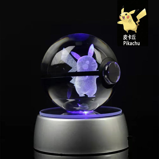 Collectors Edition Pokemon Crystal Ball 3D Figures Pokémon Engraving Model with LED Light - KCShopping