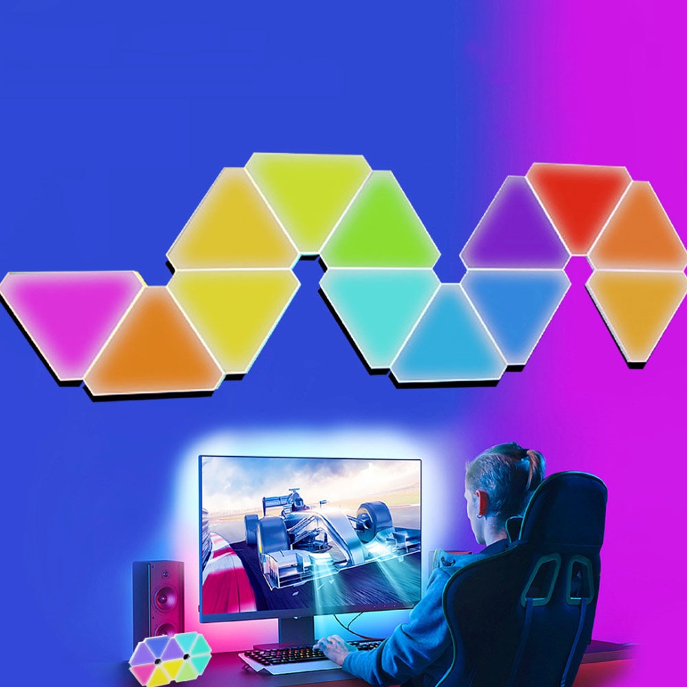 Appliques murales d'intérieur à LED triangulaires RGB, Wi-Fi, Bluetooth et application
