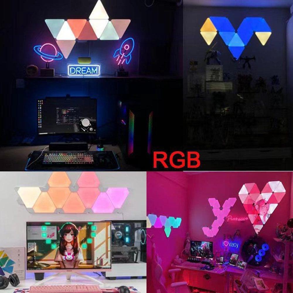 Appliques murales d'intérieur à LED triangulaires RGB, Wi-Fi, Bluetooth et application