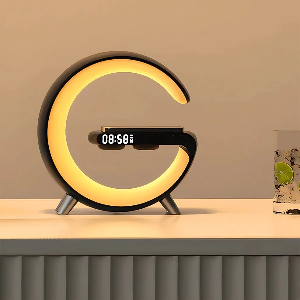 LIGHTERON™ Réveil 4 en 1, lumière d'ambiance, haut-parleur et chargeur sans fil