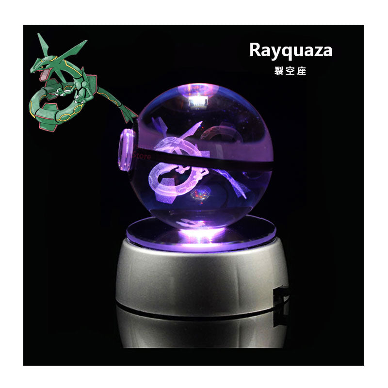 Collectors Edition Pokemon Crystal Ball 3D Figures Pokémon Engraving Model with LED Light