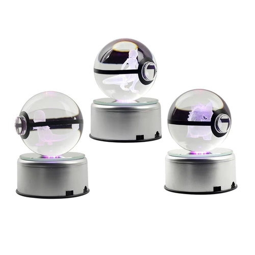 Figurines 3D Pokémon Crystal Ball Édition Collector, modèle de gravure Pokémon avec lumière LED 
