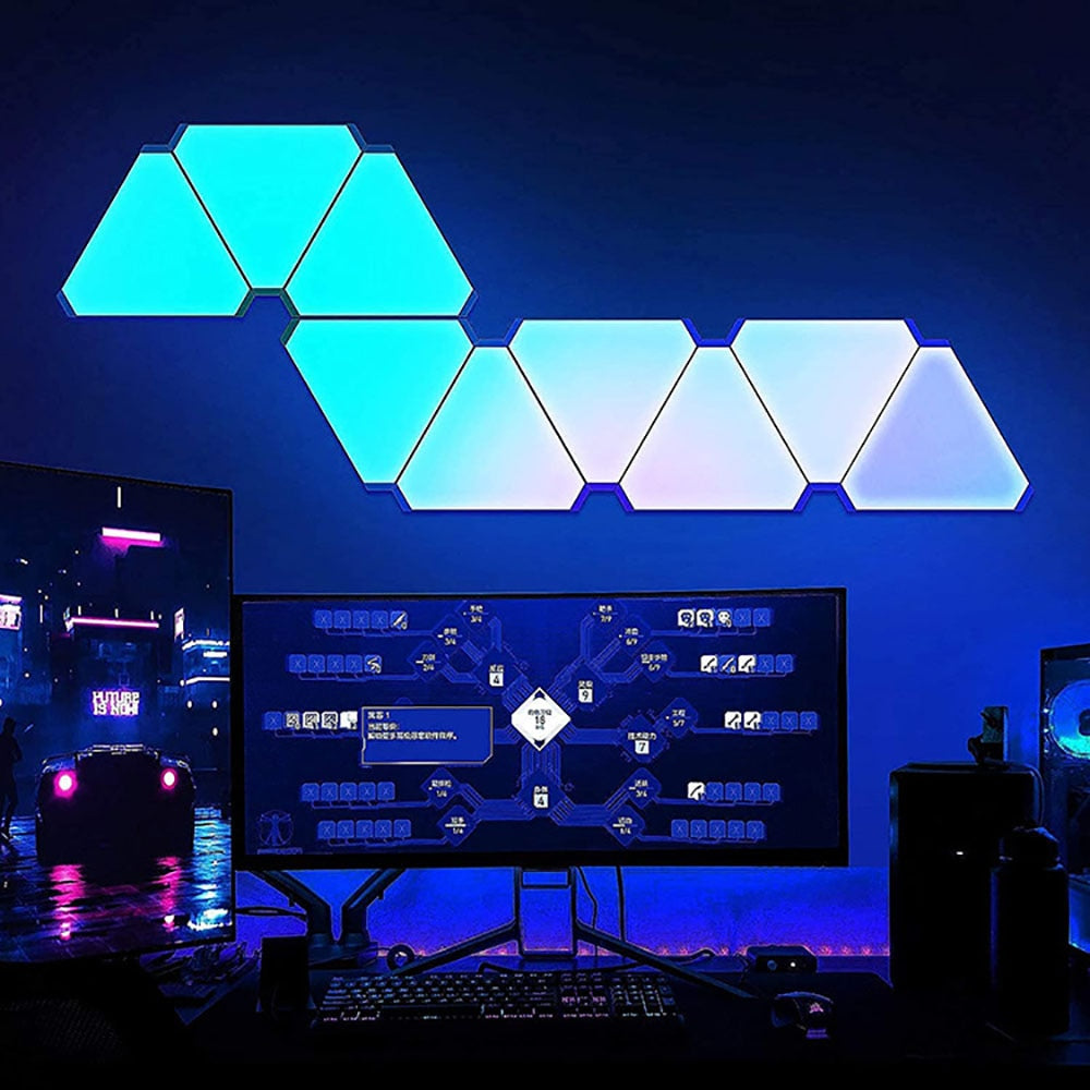 Appliques murales d'intérieur à LED triangulaires RGB, Wi-Fi, Bluetooth et application
